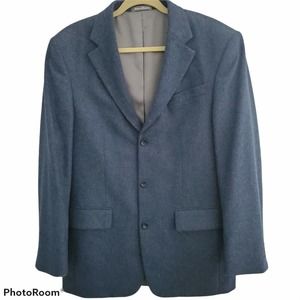 Oscar De La Renta 40L 3 Button Blazer Blue Wool Cashmere Flannel Sport Coat
